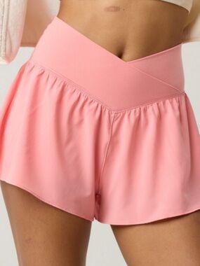 Aerie offline light pink crossover waist flowy shorts with built in spandex
